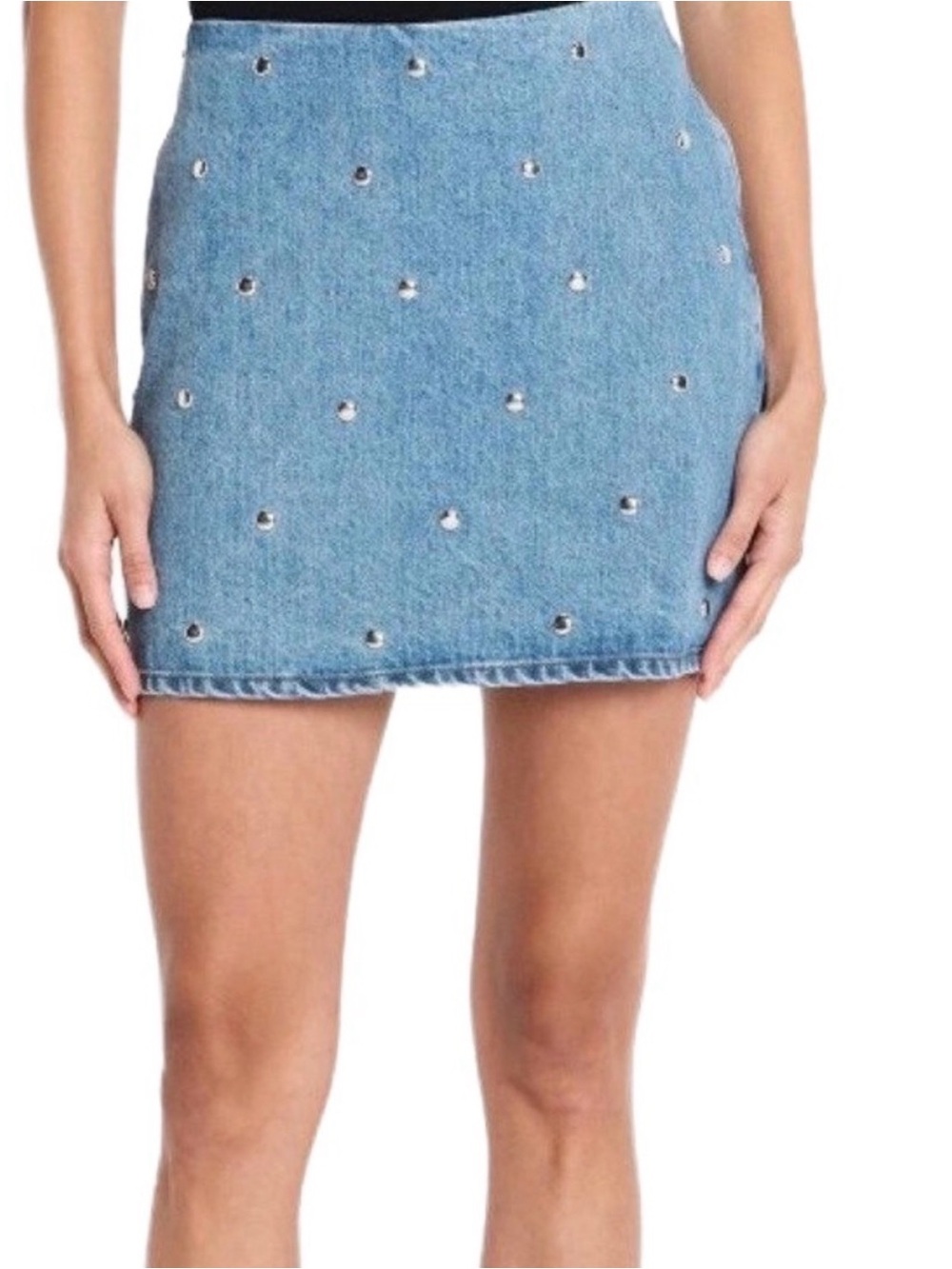 Light Blue Embellished Denim Mini Skirt - Women